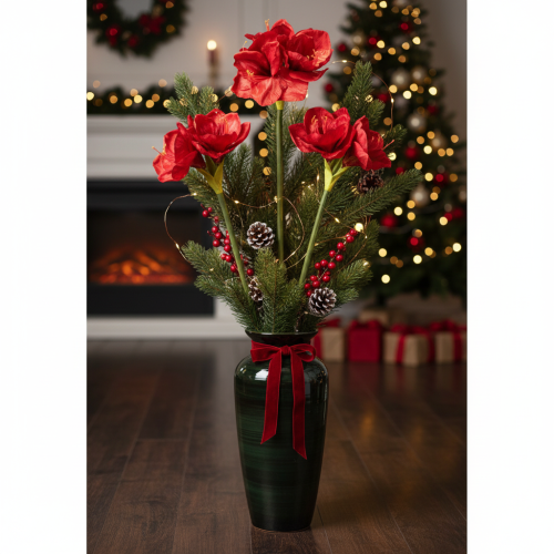 Flor de amarilis artificial, roja, de tallo largo, para jarrón y arreglos florales, 77 cm. | Floristik24.es