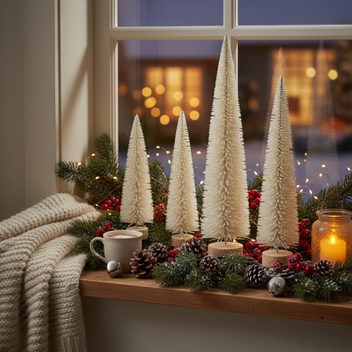 Árbol de Navidad decorativo con base de madera para decoración invernal, 40 cm, 3 piezas | Floristik24.es