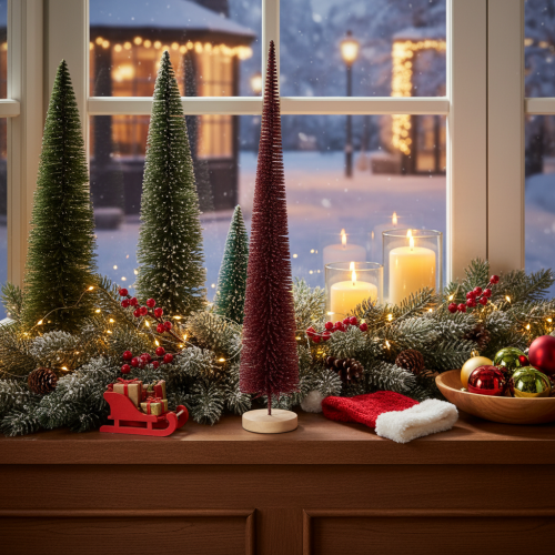 Árbol de Navidad decorativo, figura de árbol estilizada sobre una base de madera, 60 cm. | Floristik24.es