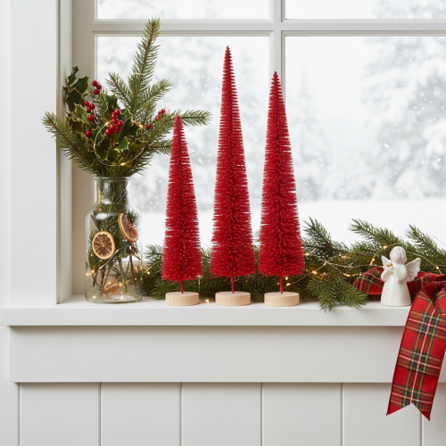 Árbol de Navidad decorativo estrecho, árbol de Navidad artificial sobre base de madera, 40 cm, 3 piezas | Floristik24.es