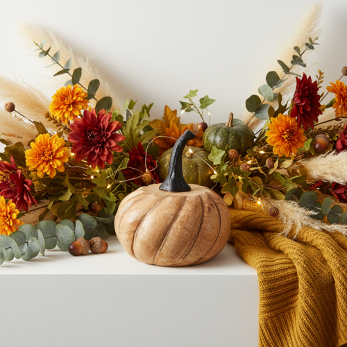 Calabaza de madera con mango de metal negro natural Ø12cm H13cm | Floristik24.es
