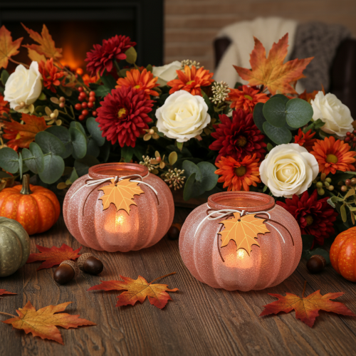 Linterna de cristal candelita de calabaza esmerilada Ø16cm H11cm 2ud | Floristik24.es