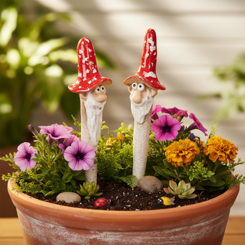 Figura de enano para pegar, con barba larga y sombrero de seta, decoración, 17 cm, 2 piezas | Floristik24.es