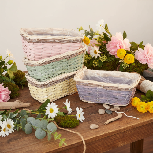 Artículo Cesta rectangular para plantas con lámina, cesta decorativa, macetero, 25 cm, 4 piezas