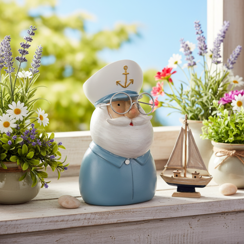 Figura de capitán, decoración marítima con gafas y sombrero, 16 cm. | Floristik24.es