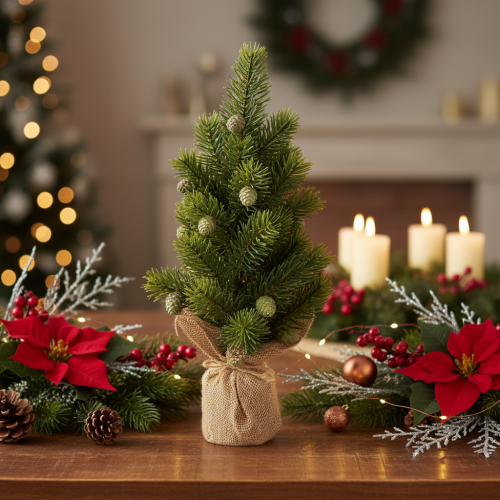 Árbol de Navidad artificial en saco de yute, pequeño adorno de mesa, mini árbol de Navidad, 38 cm. | Floristik24.es