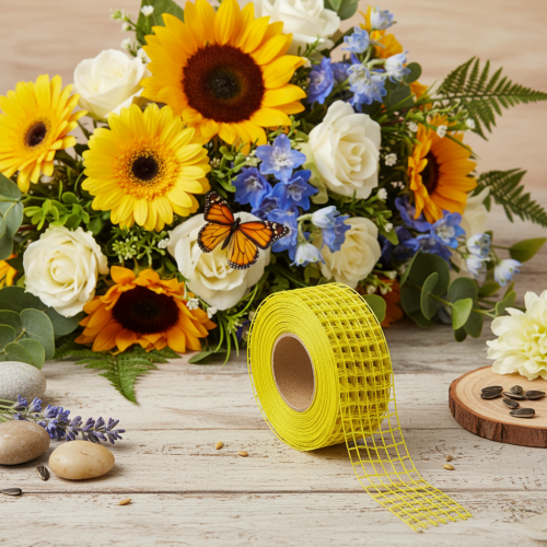 Cinta de malla amarilla, 4,5 cm, cinta de regalo para decoración creativa | Floristik24.es