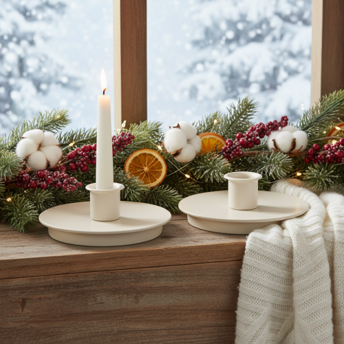 Portavelas redondos color crema para velas cónicas, decoración de mesa, 10 cm, 2 unidades | Floristik24.es