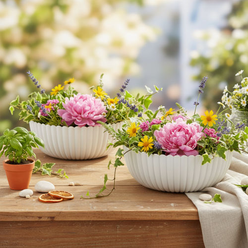 Bol redondo acanalado en color blanco para decoración versátil, 15 cm, 2 unidades | Floristik24.es