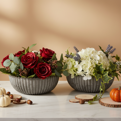 Bol redondo acanalado, recipiente decorativo para arreglos florales, 20 cm, 2 unidades | Floristik24.es