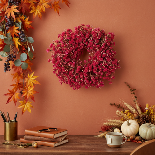 Corona de flores artificiales, decoración de paniculata, 30 cm | Floristik24.es