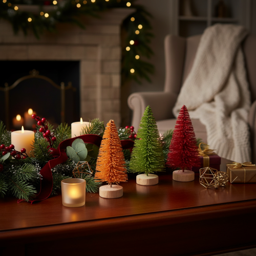 Árbol de Navidad artificial con base de madera, pequeño, 16 cm, 6 piezas | Floristik24.es