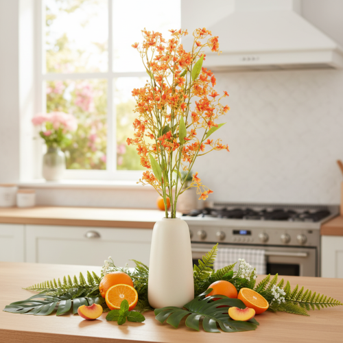 Rama de orquídea artificial naranja con filigrana para decoración de habitaciones, 110 cm, 3 unidades. | Floristik24.es