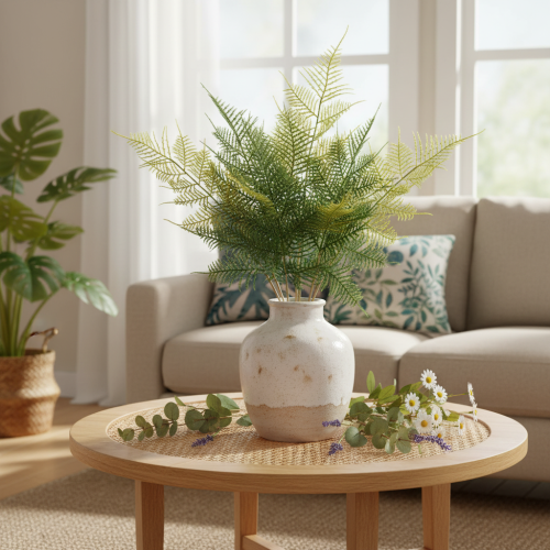 Decoración artificial de rama de helecho, verde, de aspecto realista, 56 cm. | Floristik24.es