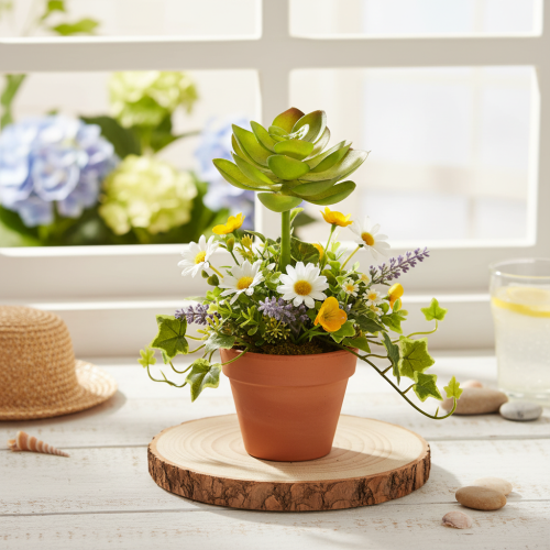 Planta suculenta verde artificial como decoración para arreglos creativos. | Floristik24.es