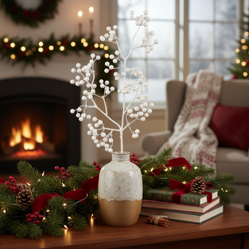 Rama artificial de bayas blancas, material decorativo/manualidades, 52 cm. | Floristik24.es