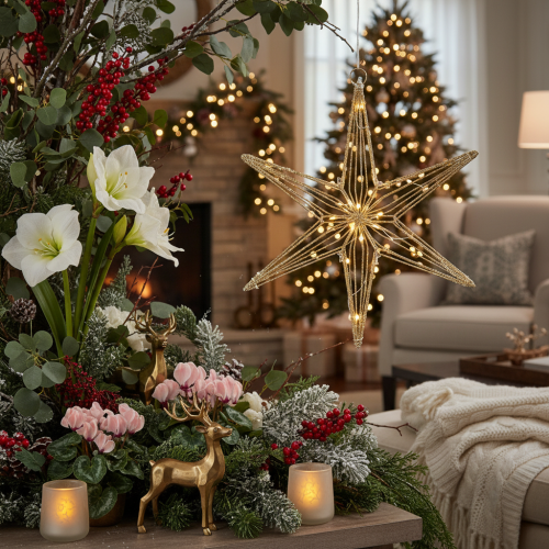 Estrella decorativa LED de alambre para colgar, para uso interior, 32 cm. | Floristik24.es