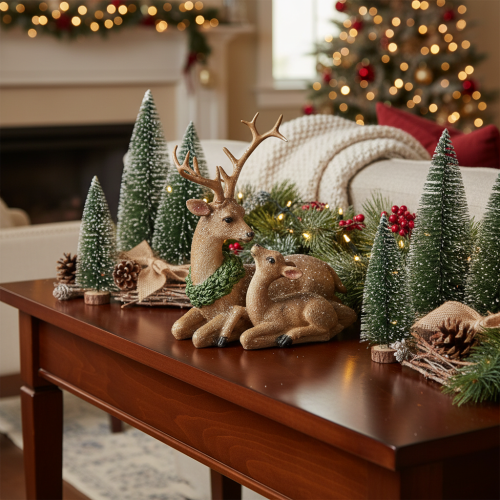 Artículo Figura decorativa de una familia de ciervos con nieve como decoración invernal, 17 cm.