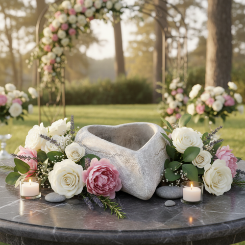 Bol decorativo en forma de corazón, gris; maceta pequeña en forma de corazón, 19 cm. | Floristik24.es
