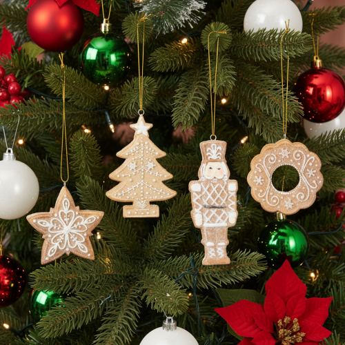 Adornos navideños, pan de jengibre, aspecto de glaseado, cascanueces, estrella, árbol, corona, 6 cm, 4 piezas | Floristik24.es