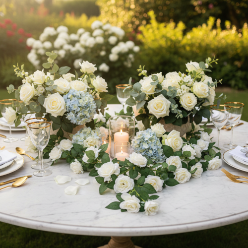 Guirnalda de rosas artificiales con flores blancas para decoración, 170 cm. | Floristik24.es