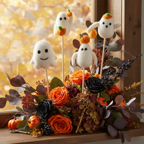 Artículo Figuras de fantasmas en palitos de madera, decoración de Halloween, 54 cm, 8 piezas