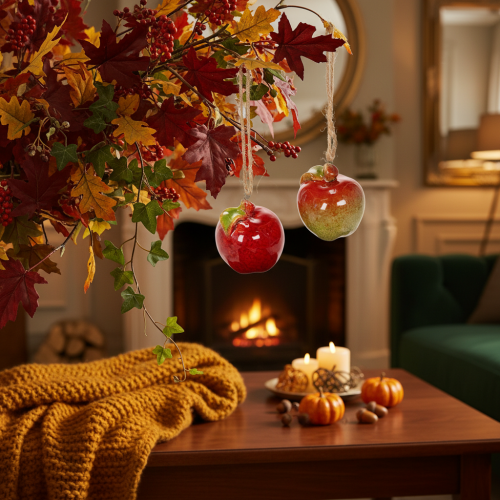 Artículo Manzana de cerámica decorativa de otoño para colgar, 5 cm, 4 unidades