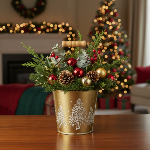 Maceta metálica para árbol de Navidad, color dorado, Ø12cm H11.5cm | Floristik24.es