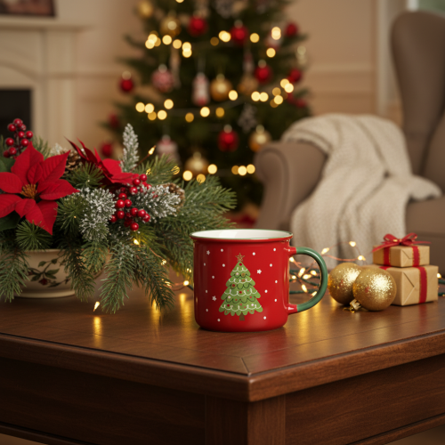 Taza navideña con motivo de árbol de Navidad, 9 cm. | Floristik24.es