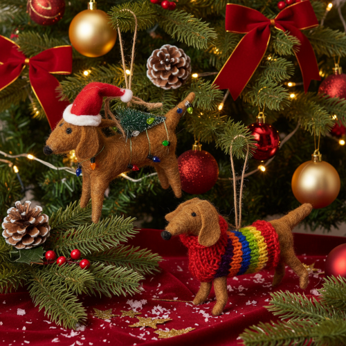 Adorno decorativo de perro salchicha para árbol de Navidad, 16 cm, 2 piezas | Floristik24.es