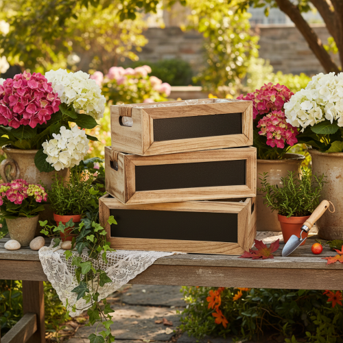 Caja de madera con pizarra para etiquetar, juego de 3, 36 cm | Floristik24.es