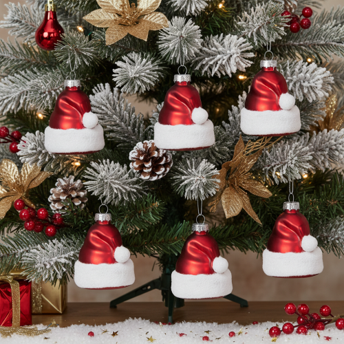 Adorno navideño de cristal con forma de gorro de Papá Noel, 8 cm, 6 unidades | Floristik24.es