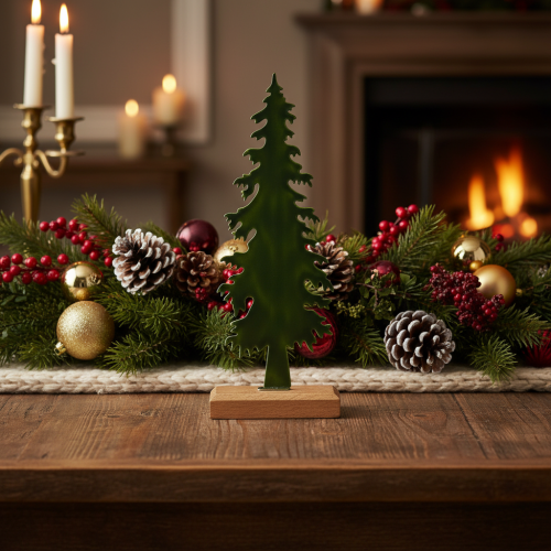 Figura decorativa de árbol de Navidad con base de madera, 36 cm. | Floristik24.es