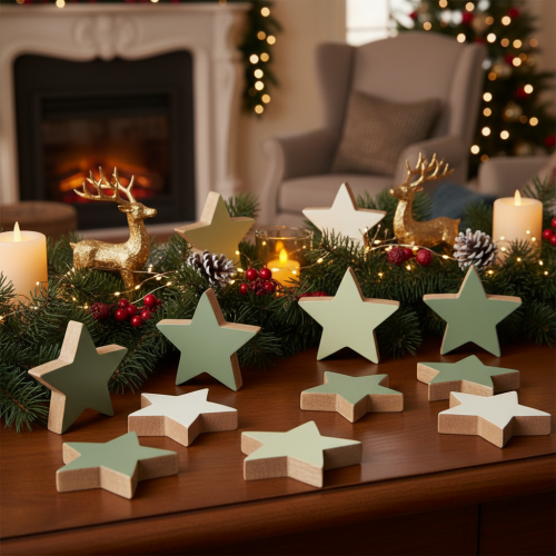 Juego de estrellas decorativas de madera para mesa y alféizar, 5 cm, 9 piezas | Floristik24.es