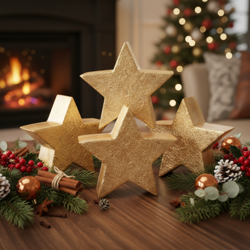 Soporte decorativo de estrella navideña para mesa o estante, 10 cm, 3 unidades | Floristik24.es