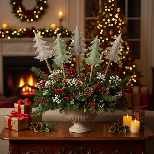 Árbol de Navidad decorativo con palo para macetas y arreglos altos, 45 cm, 6 unidades. | Floristik24.es