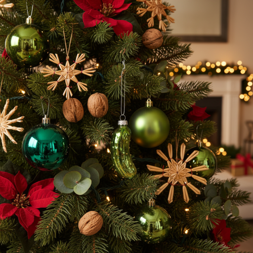 Artículo Pepino navideño de cristal, adorno para árbol de Navidad para colgar, 7 cm, 4 piezas