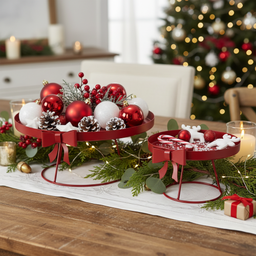 Artículo Bandeja decorativa con soporte y lazo metálico, 30 cm, juego de 2 piezas.