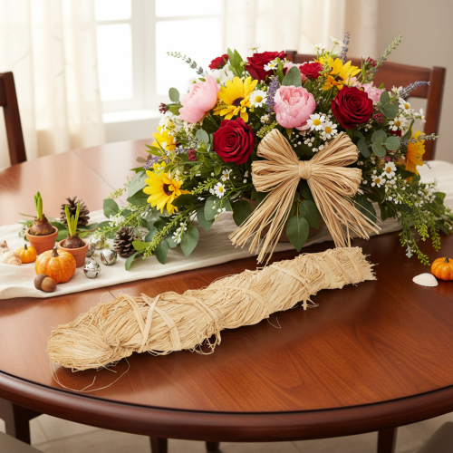 Artículo Manojos de rafia natural para floristería y envoltura de regalos, 1 kg