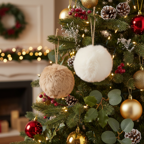 Adorno decorativo de pompón para árboles de Navidad, 10 cm. | Floristik24.es