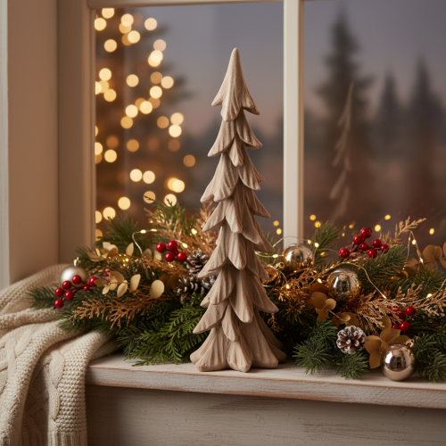 Pequeño árbol de Navidad decorativo con efecto nieve, adorno de mesa, 44 cm. | Floristik24.es