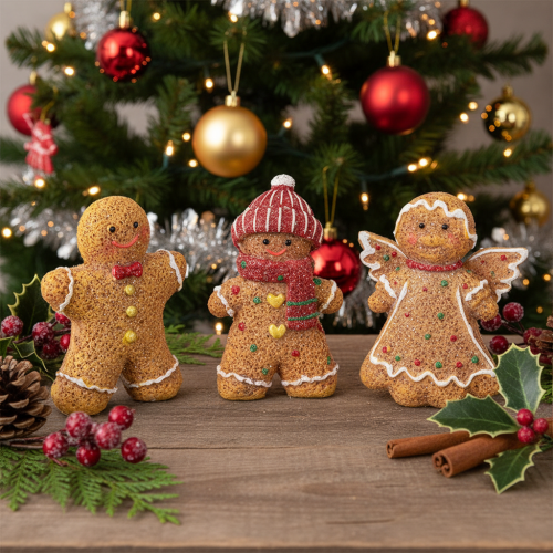 Figura decorativa artificial de hombre de jengibre, 8 cm, 3 piezas | Floristik24.es