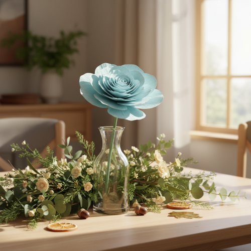 Artículo Papel crepé floral azul de 50x250cm para decoración