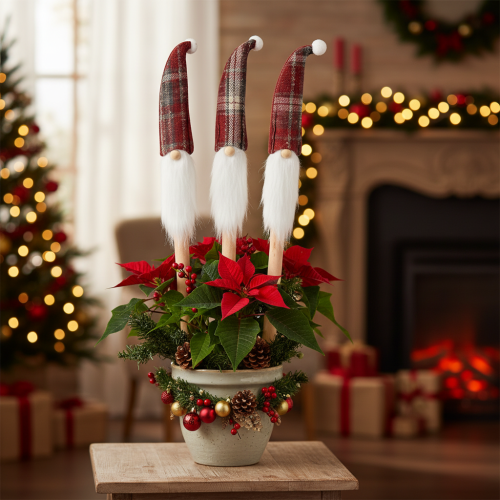 Artículo Estacas decorativas de elfos navideños, Papá Noel con gorro de fieltro, 58 cm, 6 piezas