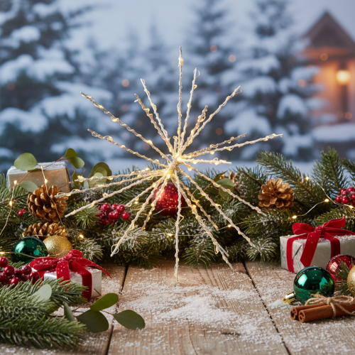 Artículo Lámpara LED decorativa con forma de estrella polar, luz blanca cálida, con temporizador, para exteriores, 29 cm.