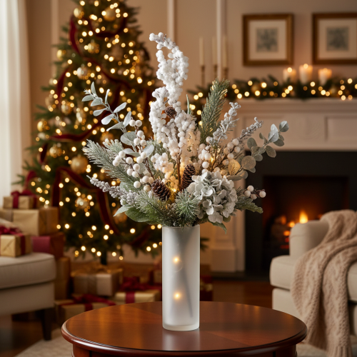 Rama artificial decorativa de invierno con bayas y piñas, 60 cm. | Floristik24.es