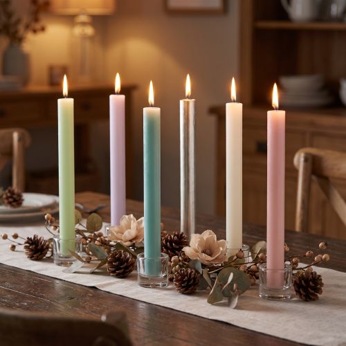 Velas cónicas teñidas, varios colores, 22×240 mm, 12 unidades | Floristik24.es