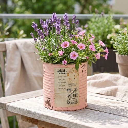 Maceta decorativa de metal color salmón para decoración veraniega Ø11cm H10.5cm | Floristik24.es