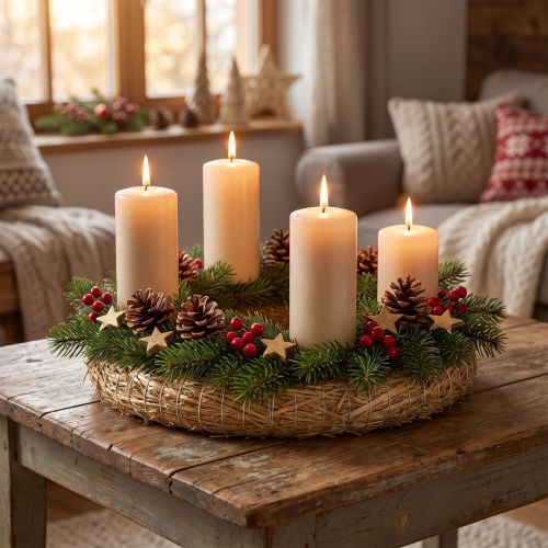 Corona de paja en blanco de 30 cm, juego de 2 piezas para decoración de Adviento, corona de puerta DIY de 30/6 cm, 2 piezas | Floristik24.es