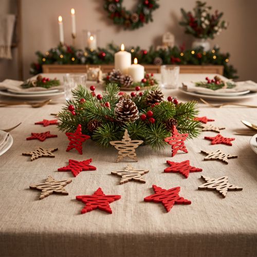 Poinsettias para esparcir rojo, madera natural 4cm 72uds | Floristik24.es